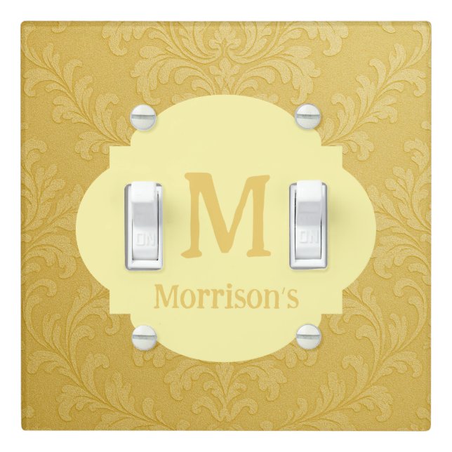 Elegant Light Gold Baroque Damask Custom Switch Cover (In Situ)