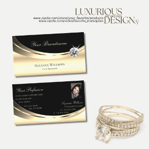 Elegant Light Gold Black with Photo and Diamond Business Card