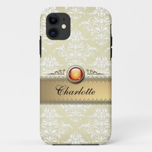 Elegant Light Gold Damask Pattern iPhone 11 Case