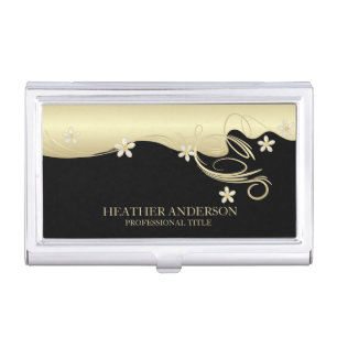 Elegant Light Gold Floral Swirl Personalize Business Card Case