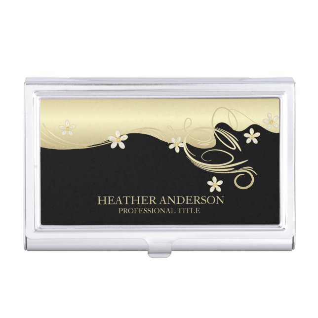 Elegant Light Gold Floral Swirl | Personalize    Business Card Case (Front)