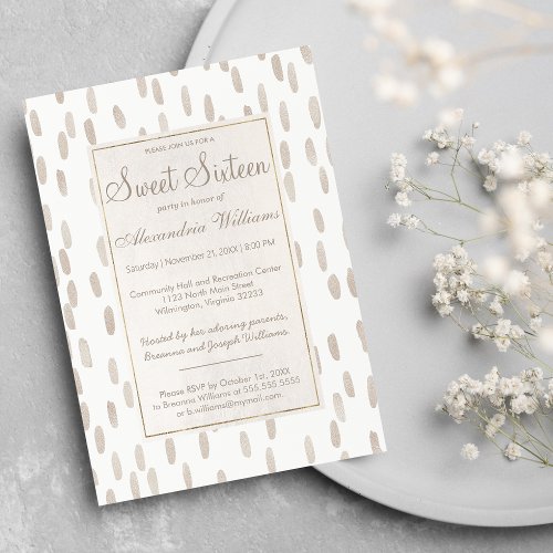 Elegant Light Gold Glitter Brushstrokes Sweet 16 Invitation