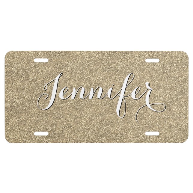 Elegant Light Gold Glitter, DIY Script Name License Plate (Front)