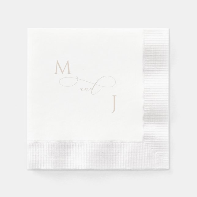 Elegant Light Gold Script Initials Wedding Coined Napkins (Front)