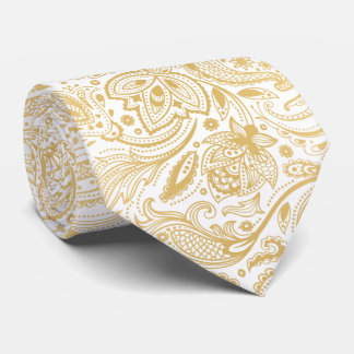 Elegant Light Gold & White Vintage Paisley Tie