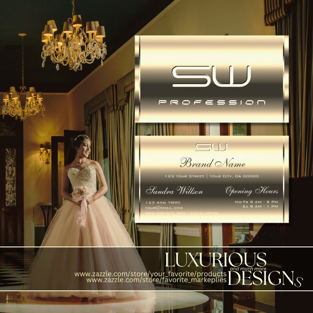 Elegant Light Golden Shimmer Optics 3D Monogrammed Business Card (Creator Uploaded)