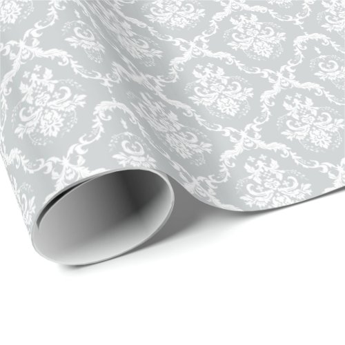 Elegant Light Gray And White Floral Damasks Wrapping Paper