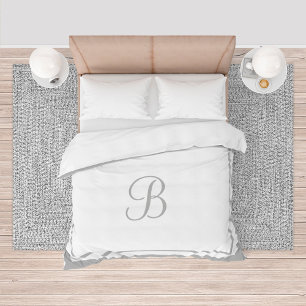 Elegant Light Gray Border Script Queen Duvet Cover