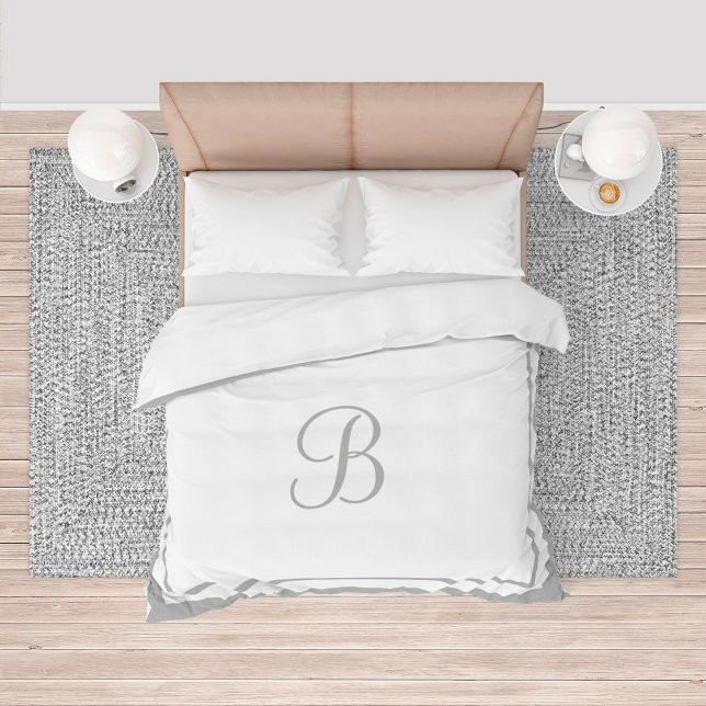 Elegant Light Gray Border Script Queen Duvet Cover (Creator Uploaded)