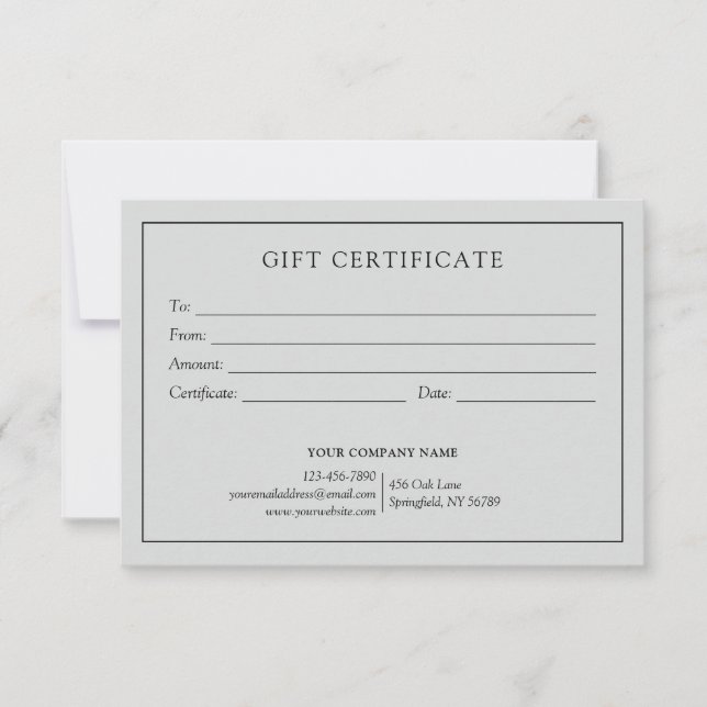 Elegant Light Gray Business Gift Certificate Logo (Front)
