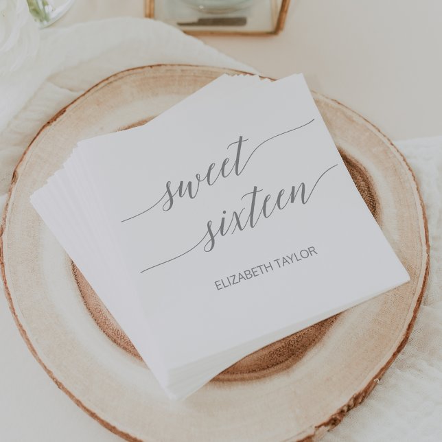 Elegant Light Gray Calligraphy Sweet Sixteen Napkins (Creator Uploaded)