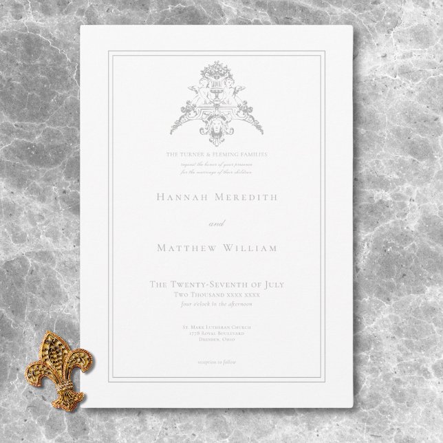 Elegant Light Gray Chinoiserie Cherub Wedding Invitation (Elegant Light Gray Chinoiserie Cherub Wedding Invitation)