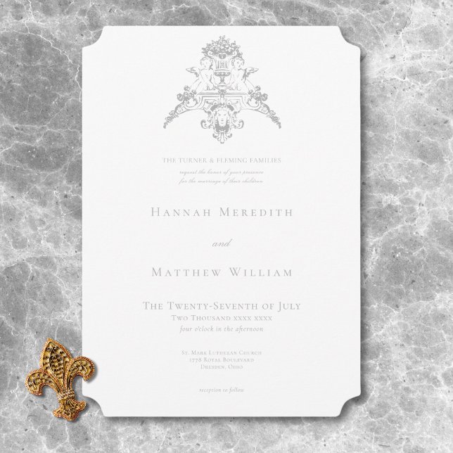 Elegant Light Gray Chinoiserie Cherub Wedding Invitation (Elegant Light Gray Chinoiserie Cherub Wedding Invitation)