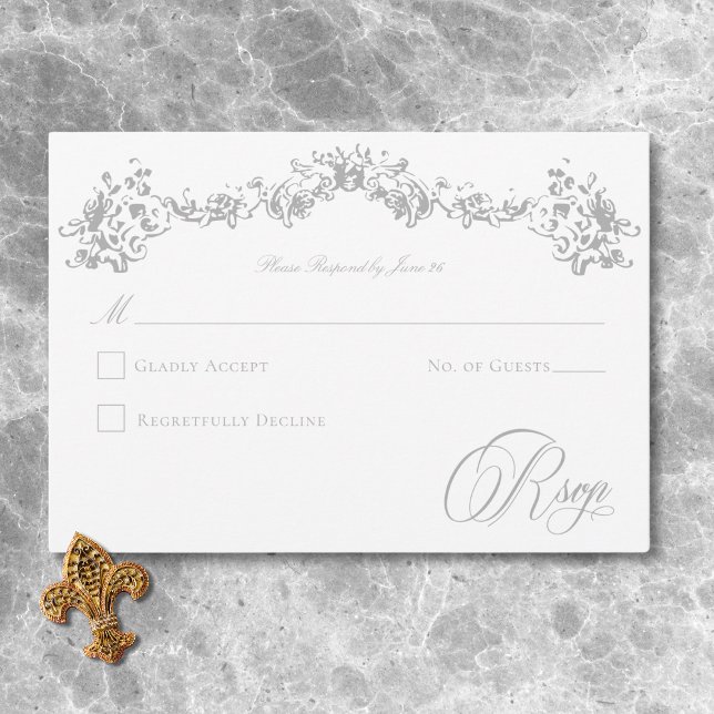 Elegant Light Gray Chinoiserie Cherub Wedding RSVP Card (Elegant Light Gray Chinoiserie Cherub Wedding RSVP Card)