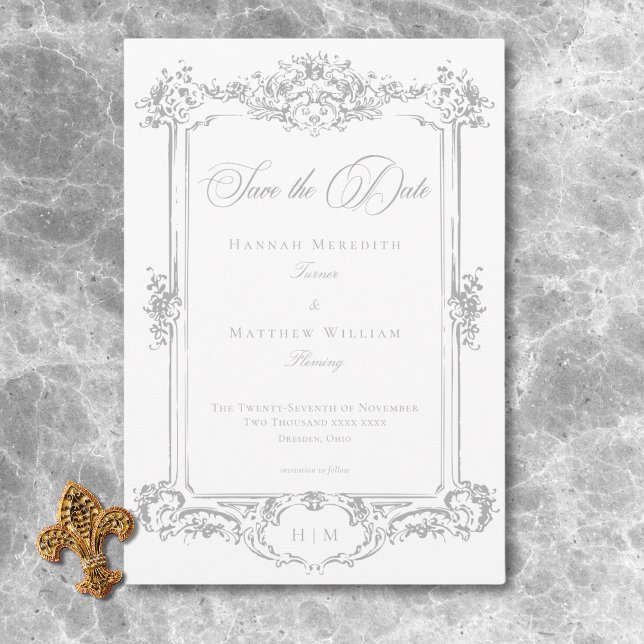 Elegant Light Gray Chinoiserie Cherub Wedding Save The Date (Elegant Light Gray Chinoiserie Cherub Wedding Save The Date)