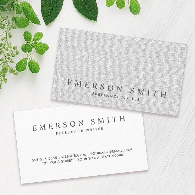 Elegant light gray faux linen classy business card (Creator Uploaded)