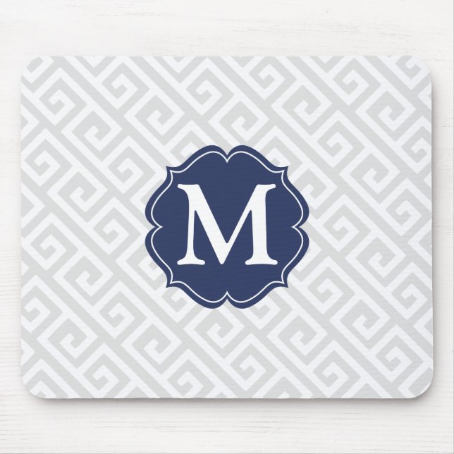 Elegant Light Gray Greek Key Personalized Mouse Pad (Front)