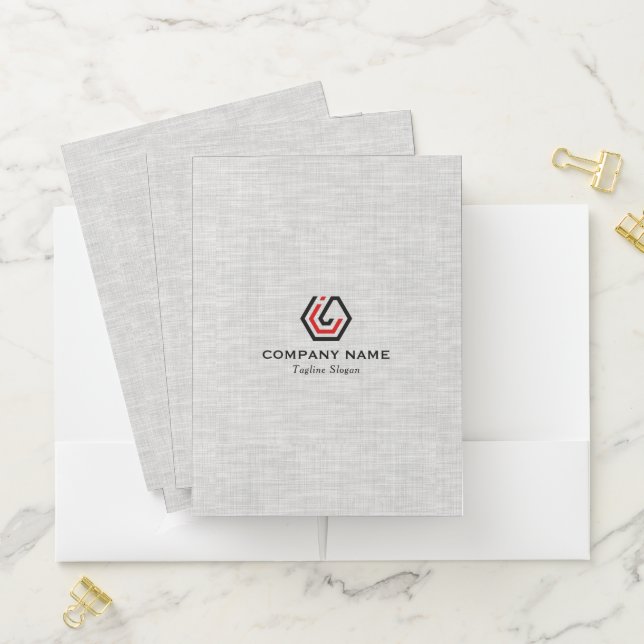 Elegant Light Gray Linen & Stand-in logo Pocket Folder (In Situ)
