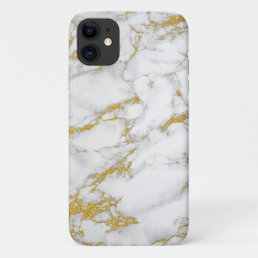 Elegant Light Gray Marble &amp; Gold Accents iPhone 11 Case