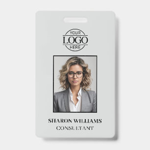 Elegant Light Gray Minimalist Employee Photo Badge