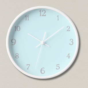 Elegant Light Gray Numbers   Classic Pastel Cyan Clock