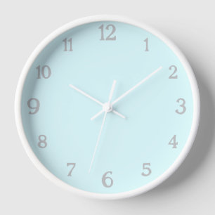 Elegant Light Gray Numbers   Classic Pastel Cyan Clock