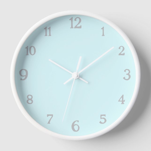 Elegant Light Gray Numbers | Classic Pastel Cyan Clock (Front)
