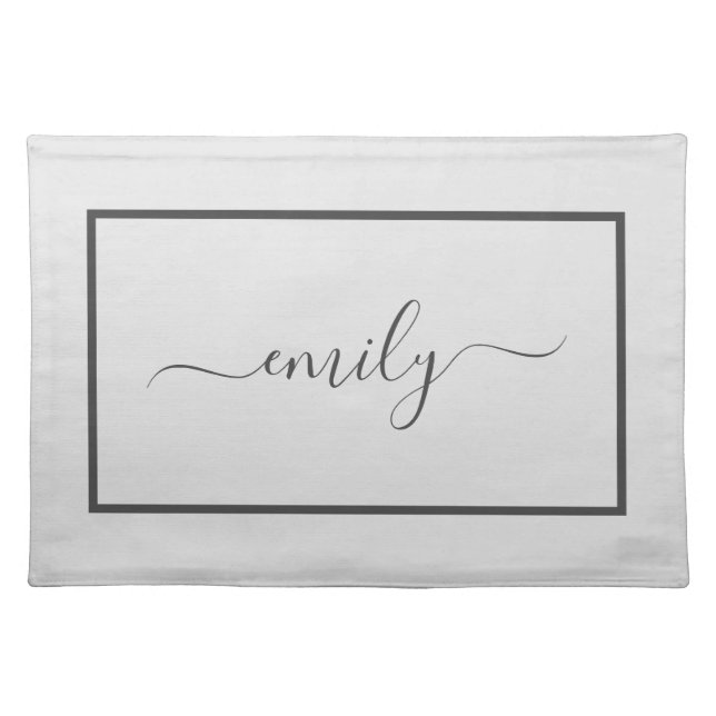Elegant Light Gray Script Name  Cloth Placemat (Front)