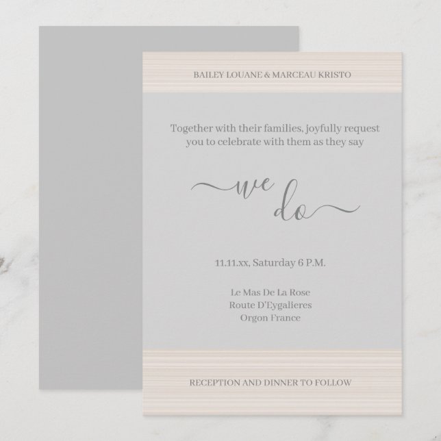 Elegant Light Gray We Do WoodGrain Stripes Wedding Invitation (Front/Back)