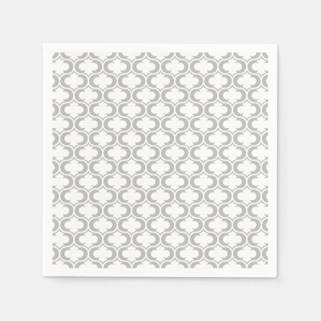 Elegant Light Gray White Lattice Pattern Paper Napkins (Front)