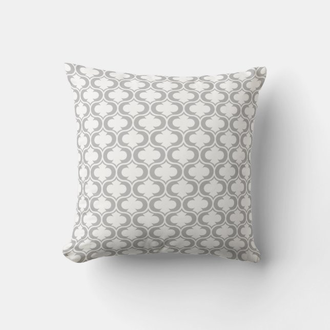 Elegant Light Gray White Lattice Pattern Throw Pillow (Front)