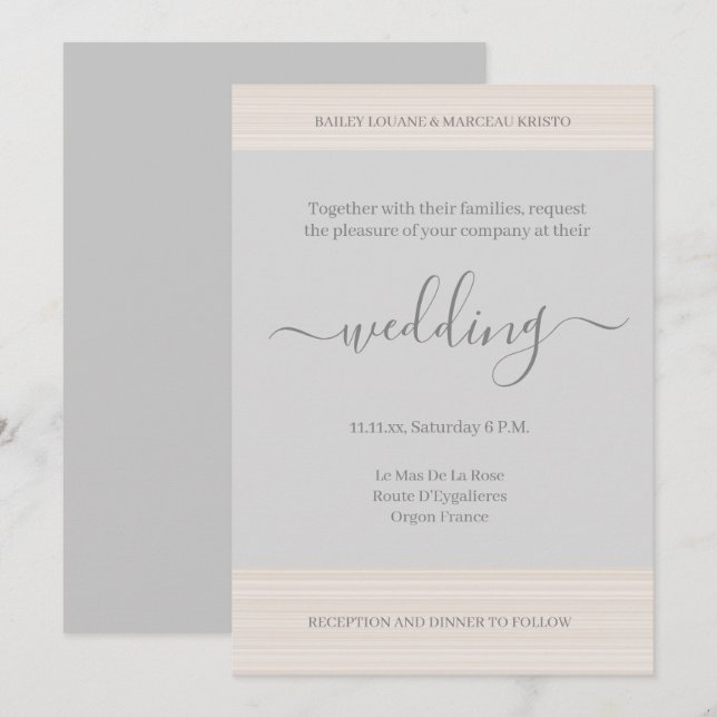 Elegant Light Gray Wood Grain Stripes Chic Wedding Invitation (Front/Back)