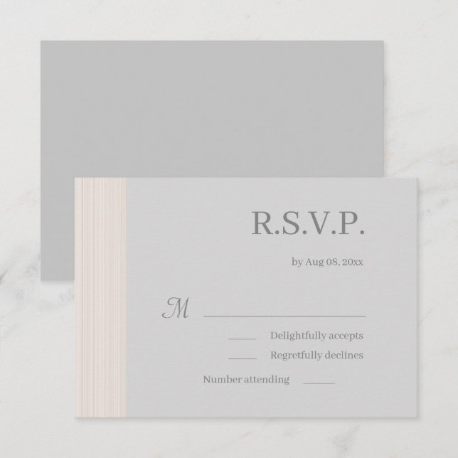 Elegant Light Gray Wood Grain Stripes Wedding RSVP Invitation (Front/Back)