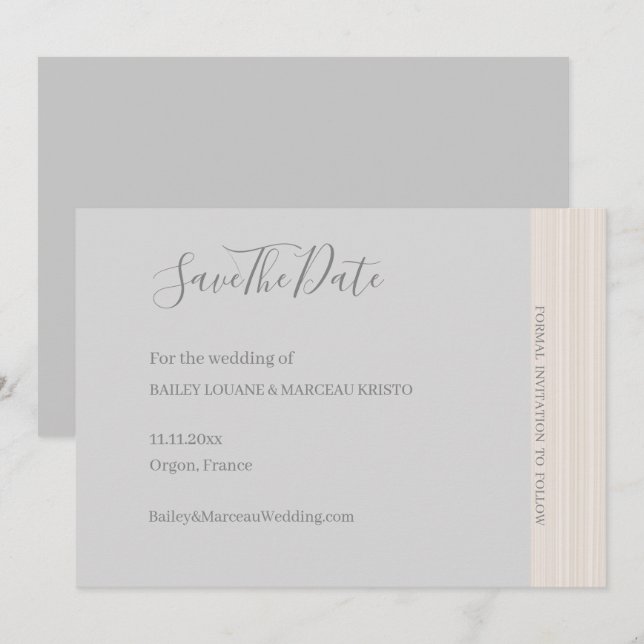 Elegant Light Gray WoodGrain Save The Date Wedding Invitation (Front/Back)