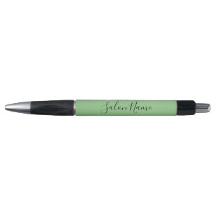 Elegant Light Green Black Text Business Salon Name Pen