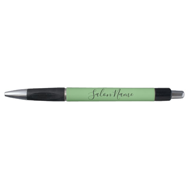 Elegant Light Green Black Text Business Salon Name Pen (Front)