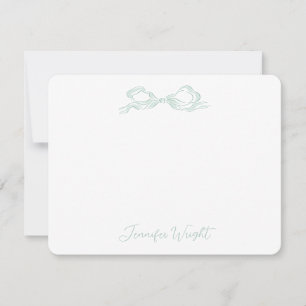 Elegant Light Green Bow Personalized Stationery Note Card