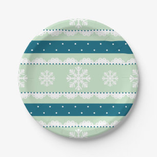 Elegant Light Green Christmas Snowflake Design Paper Plates