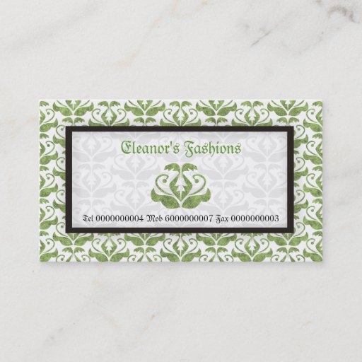 Customizable Elegant light green damask fashion business cards