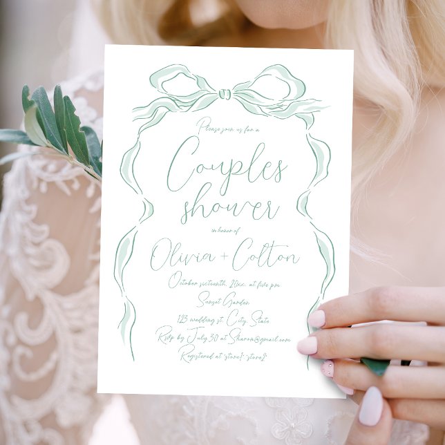 Elegant Light Green Hand Drawn Bow Couples Shower Invitation (Elegant Light Green Hand Drawn Bow Couples Shower Invitation)
