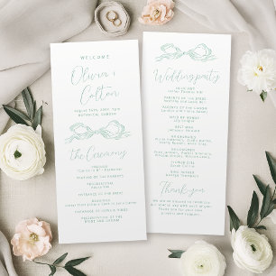 Elegant Light Green Hand Drawn Bow Wedding Program