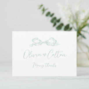 Elegant Light Green Hand Drawn Bow Wedding Thank You Card