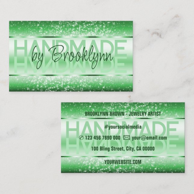 Elegant Light Green Luxurious Sparkle Glitter Glam Business Card (Front/Back)