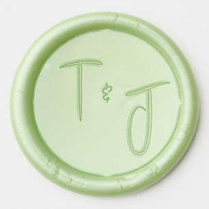 Elegant Light Green Monogram Calligraphy Wedding Wax Seal Sticker