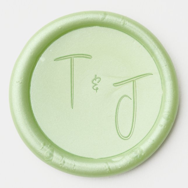 Elegant Light Green Monogram Calligraphy Wedding Wax Seal Sticker (Front)