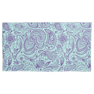 Elegant Light Green & Purple Floral Paisley Pillow Case
