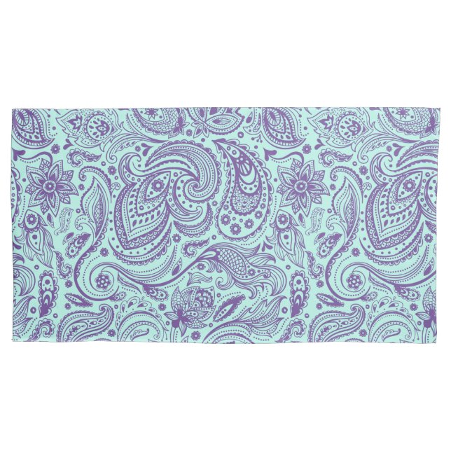 Elegant Light Green & Purple Floral Paisley Pillow Case (Front)