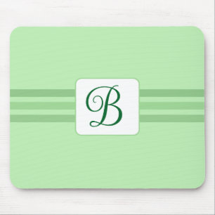Elegant Light Green Striped Fancy Initial Mouse Pad
