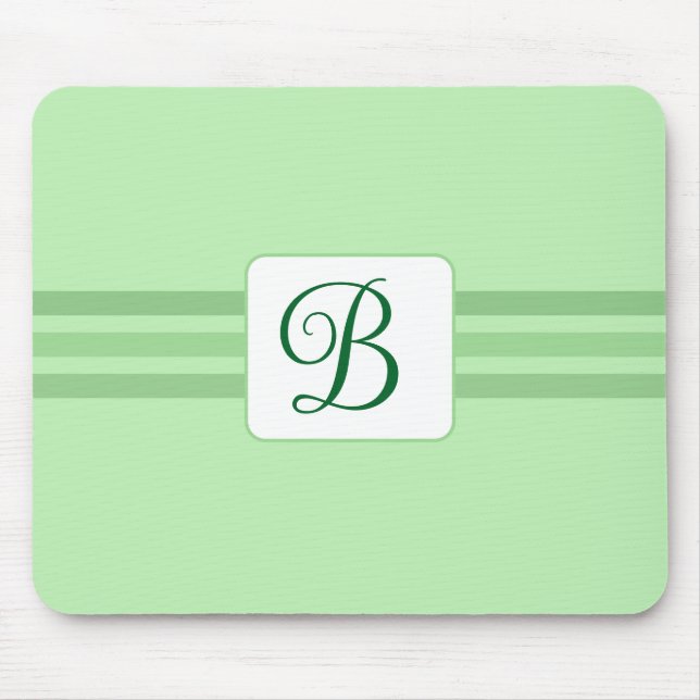 Elegant Light Green Striped Fancy Initial Mouse Pad (Front)