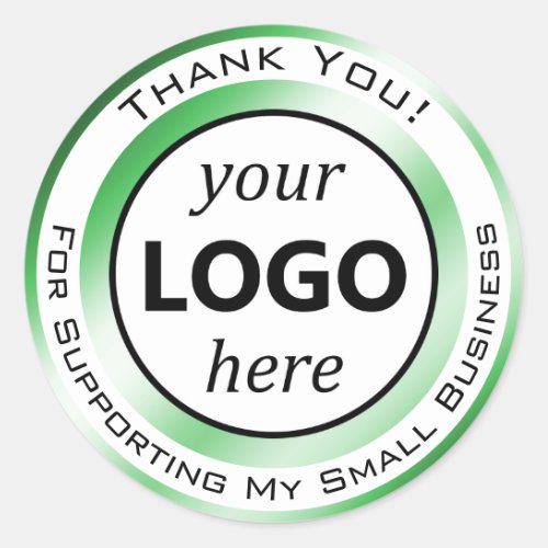 Elegant Light Green White Thank You Your Logo Here Classic Round Sticker